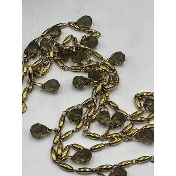 J. Crew Champagne Tan Colored Faceted Glass Drops Dangle Long Necklace - Picture 8 of 10